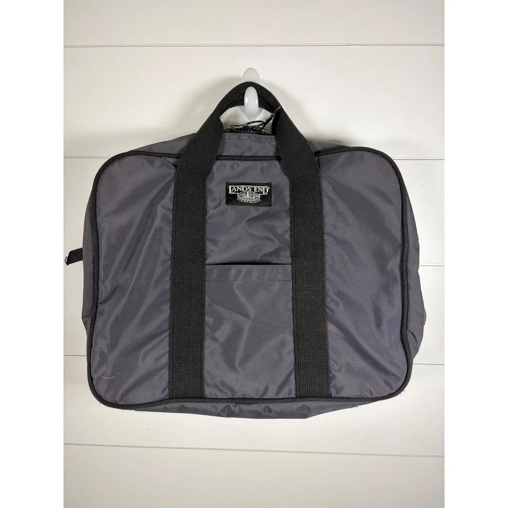 Vintage 90s Lands End Lighthouse Gray Nylon Bag Double Handle Work Travel READ